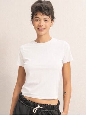 NEW Double Zero White Mineral Wash Fitted Tee Crew Neck Basic Top